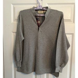 St. Johns Bay Men's Thermal Henley Grey Shirt 3 Button Plaid Placket Size Large